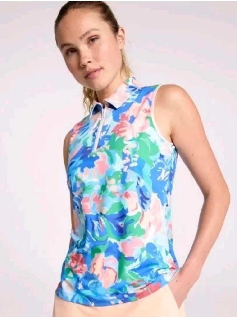 NWT Walter Hagen Performance Sleeveless Golf Polo Blue Floral Large